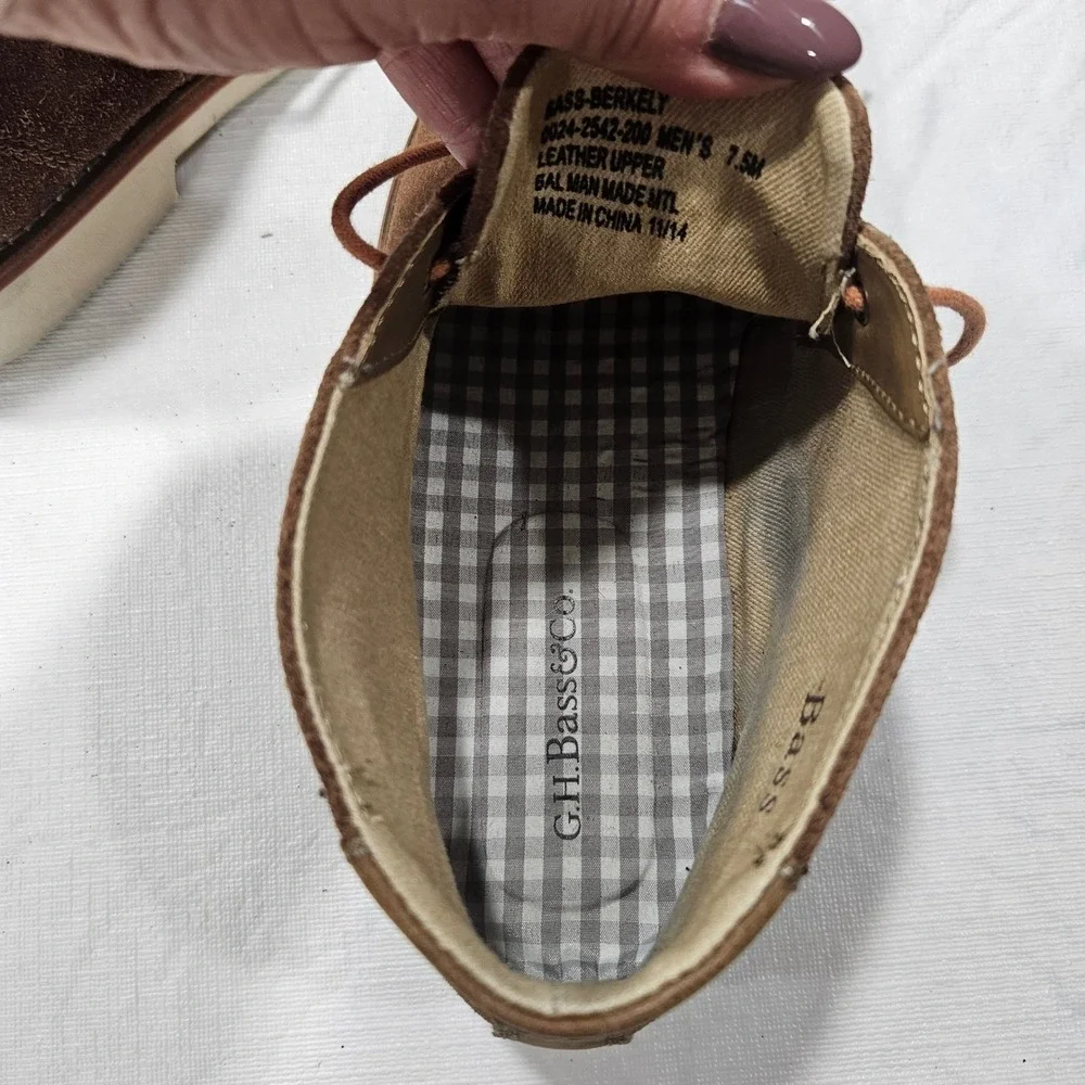GH Bass Co Brown Suede Chukka Boots Orange Laces Gingham Lining Desert Shoes‎